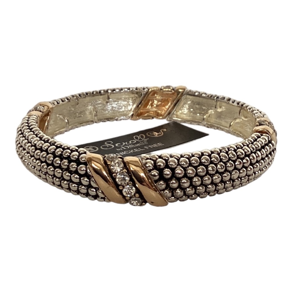 Scroll Gold And Silver Tone Link Stretch Bracelet Petite White Crystal Accents